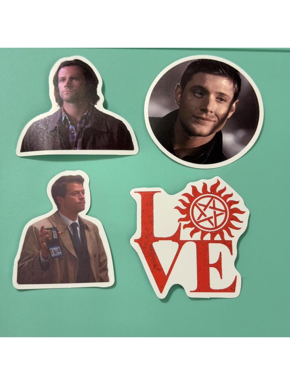 Supernatural Sticker 4 Pack featuring Sam & Dean Winchester  and Castiel.